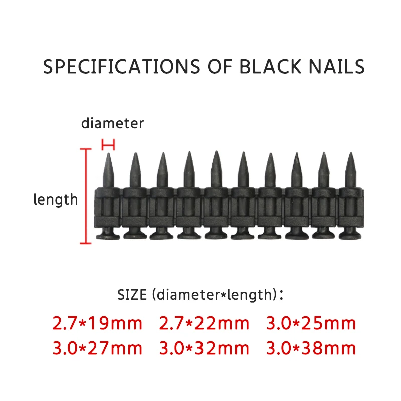 black rows of steel nails for electric nail gun concrete