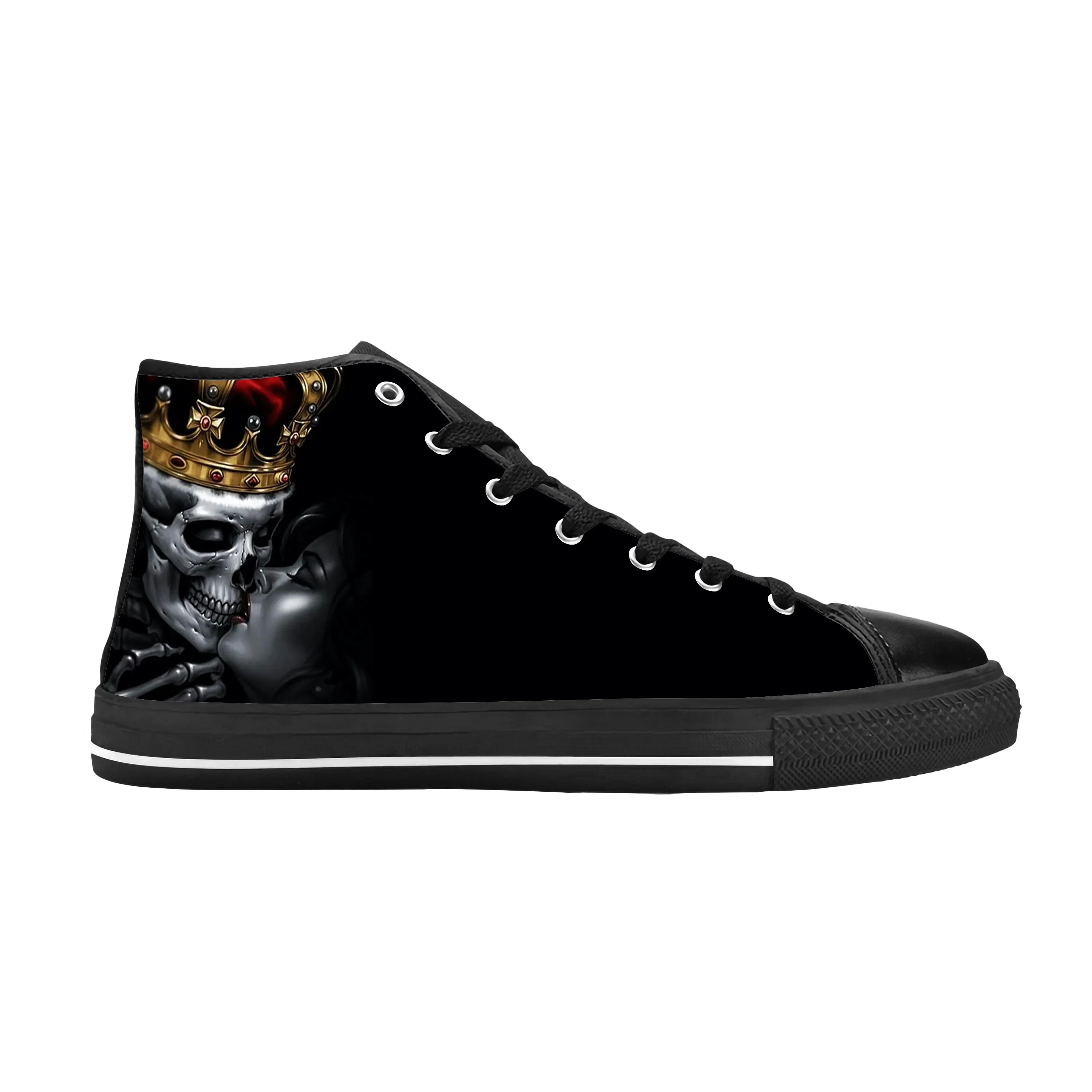 Queen King Poker Skull Sketelon Horror Rock Cool Casual Cloth Shoes High Top Comfortable Breathable 3D Print Men Women Sneakers