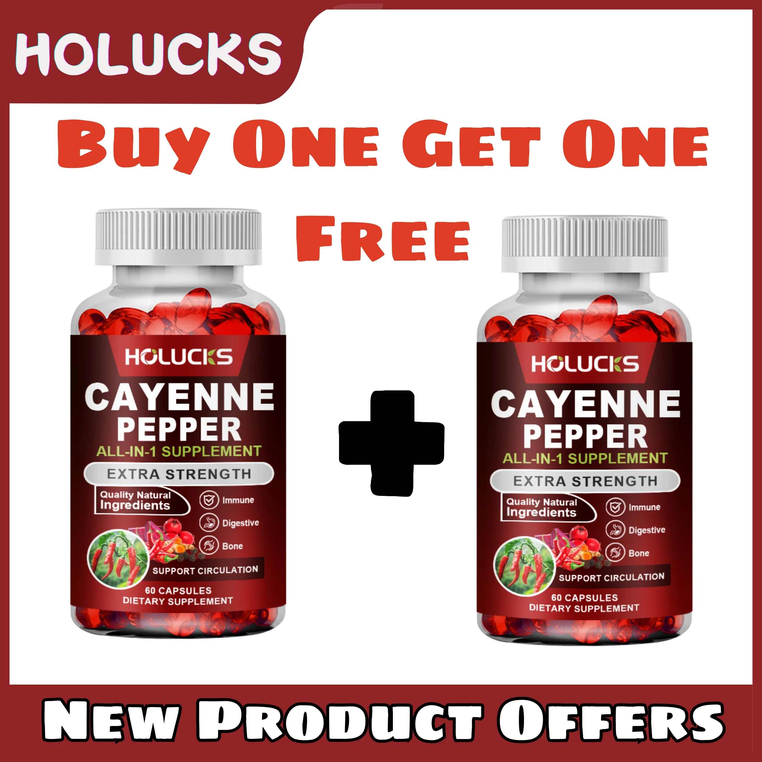 مكمل فلفل كايين الفاخر، مع فيتامين ك2، للنظام الدائري والتنظيف والعافية الشاملة وفقدان الوزن والطاقة