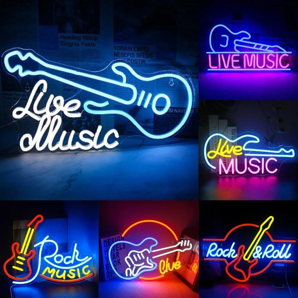 

Guitar Live Music LED Neon Sign Wall Decor Studio Decor for Home, Bar, Party, Club, Birthday Gifts Room Decoration Party Gifts