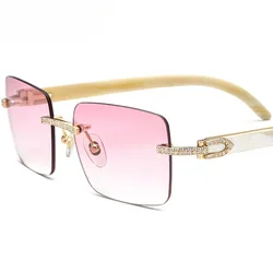 0015 Buffalo Horn Rimless Sunglasses for Men Women, Choice Vintage Square Sun Glasses, Premium Fashion Stylish Shades 411206
