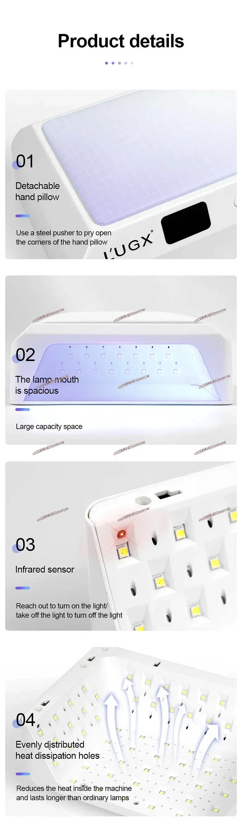 LUGX 72W وسادة اليد مجفف الأظافر علاج الضوء المحمولة اللاسلكي المهنية القابلة لإعادة الشحن الأشعة فوق البنفسجية Led مسمار مصباح