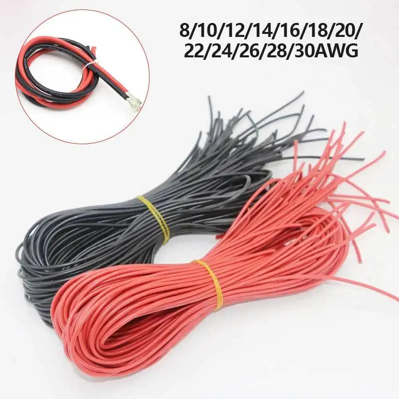 

2meters Heatproof Soft Silicone Wire Cable Set 8 10 12 14 16 18 20 22 Awg Silicon Cable In Red And Black For Remote Control Toys