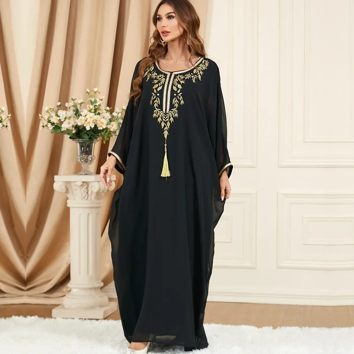 Dubai Abaya Turkey Muslim Dress Black Embroidered Plus-size Dress Fashion Summer Abayas for Women Woman Musulman Robe Vestidos