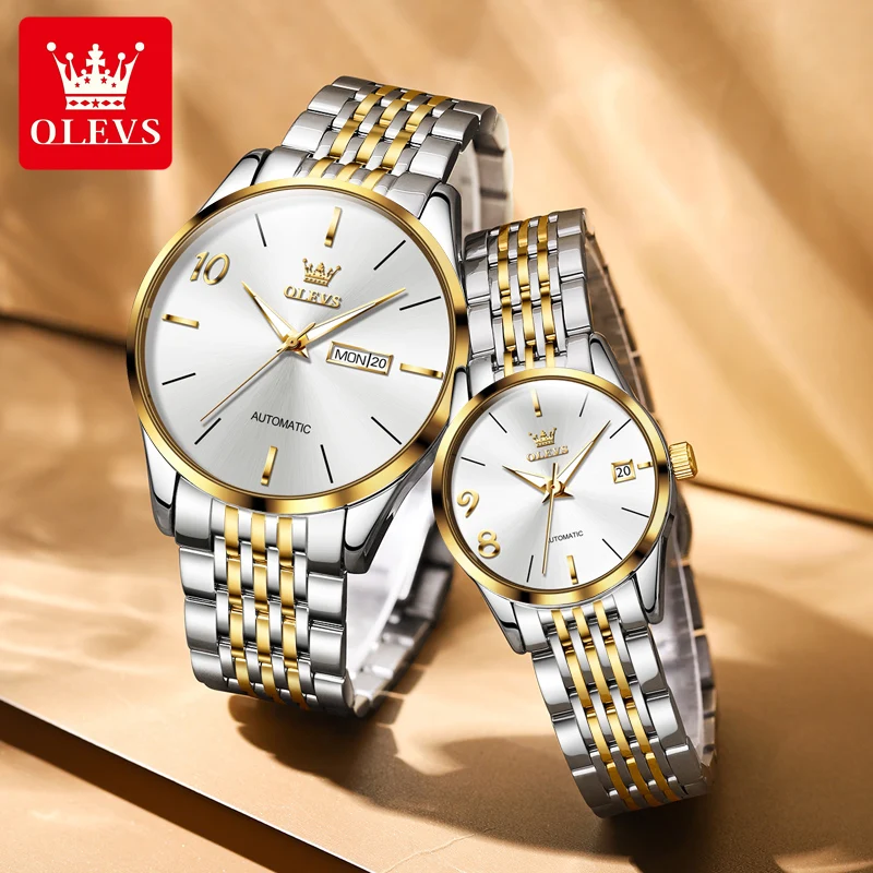 OLEVS 6632 Couple Watch Luxury Brand Original Automatic Mechanical Wristwatch Stainles Steel Waterproof Men's Women's Watch Gift