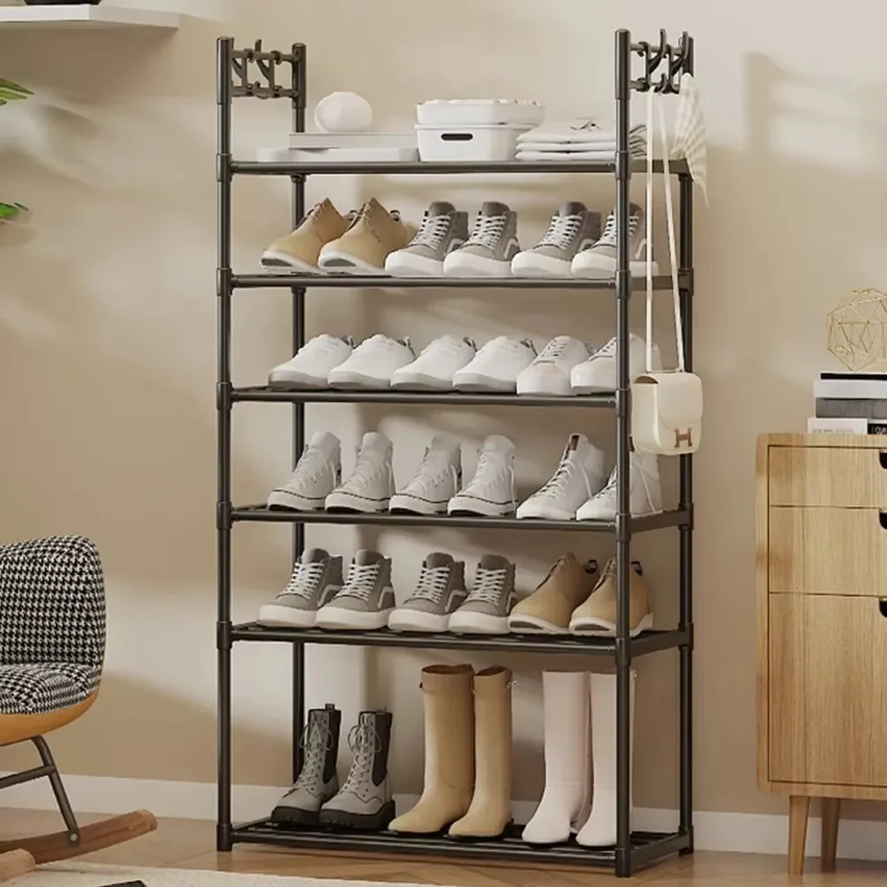 

CANBOUN Многослойная полка для обуви Простая приподнятая полка для обуви с крючками Компактная гостиная Многофункциональная неперфорированная полка для хранения