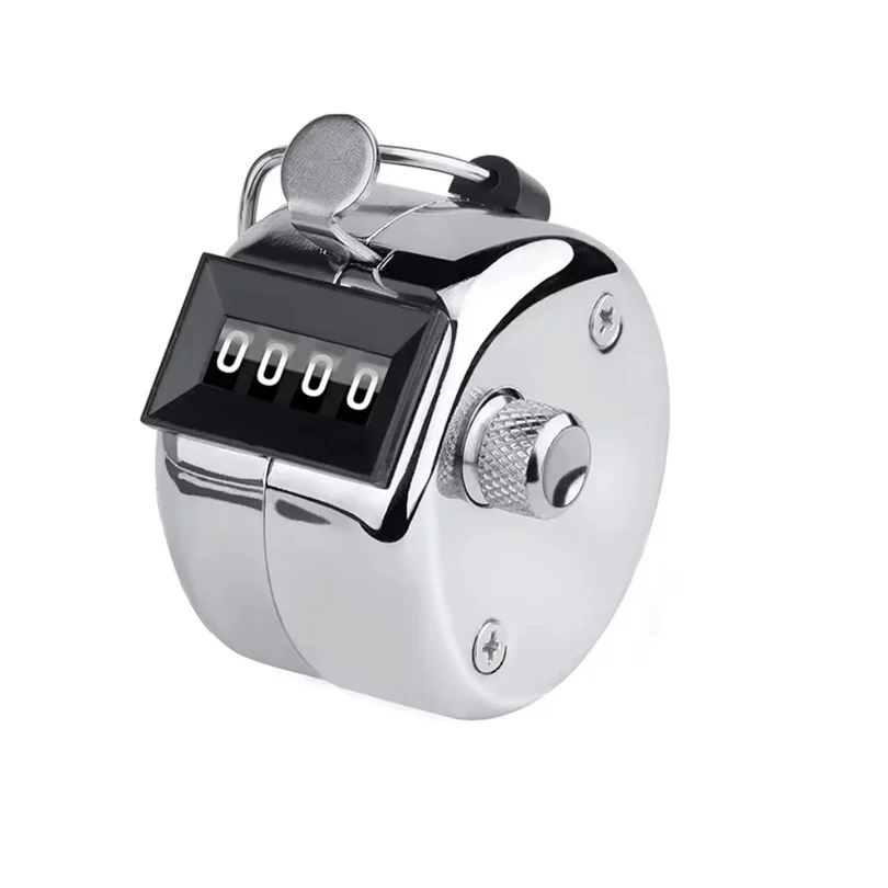 1Pc Hand Counter Four-Digit Counter Silver Metal Hand Tally Counter Clicker Handheld Click Counter Digital Counting