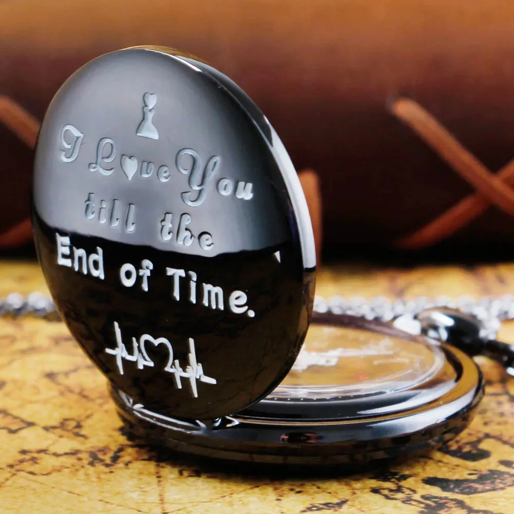 개성 창조적 인 빈티지 포켓 시계 실버/골드/블랙 커플 쿼츠 시계 당신을 사랑합니다 남성 여성을위한 최고의 선물