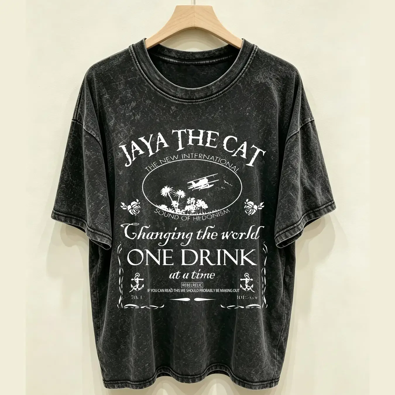 washed T Shirt Jaya the Cat Sound Of Hedonism cotton unisex tee vintage Washed Versatile Unisex Top For Everyday Wear Stretched