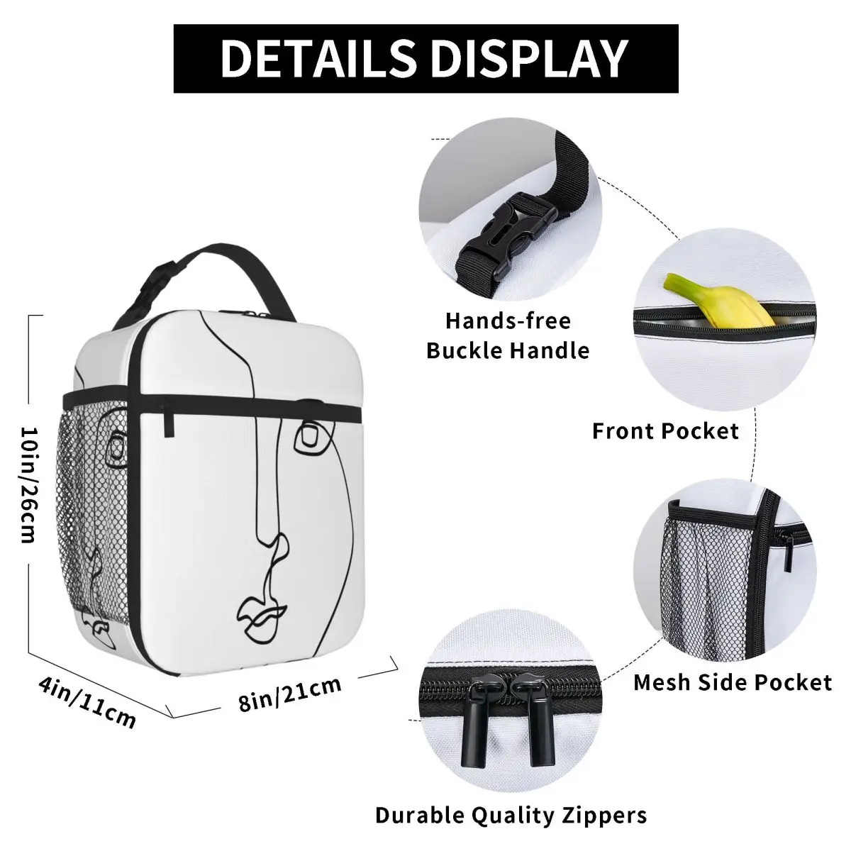 Bestselling Abstract Face II - One Line Art Handheld Portable Lunch Bag Errand Run Small Lunch Bag