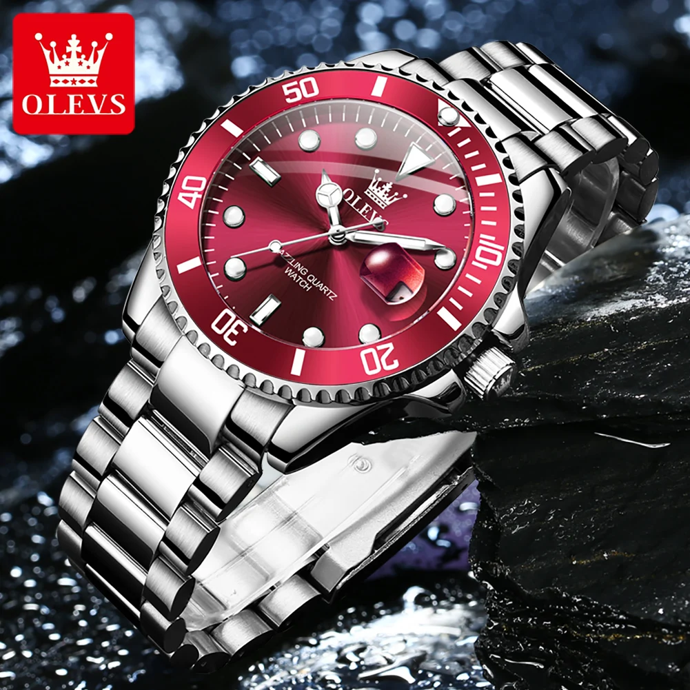 OLEVS العلامة التجارية الجديدة موضة تاريخ ساعة كوارتز للرجال الفولاذ المقاوم للصدأ مقاوم للماء مضيئة الرياضة ساعة يد رجالي Relogio Masculino #4