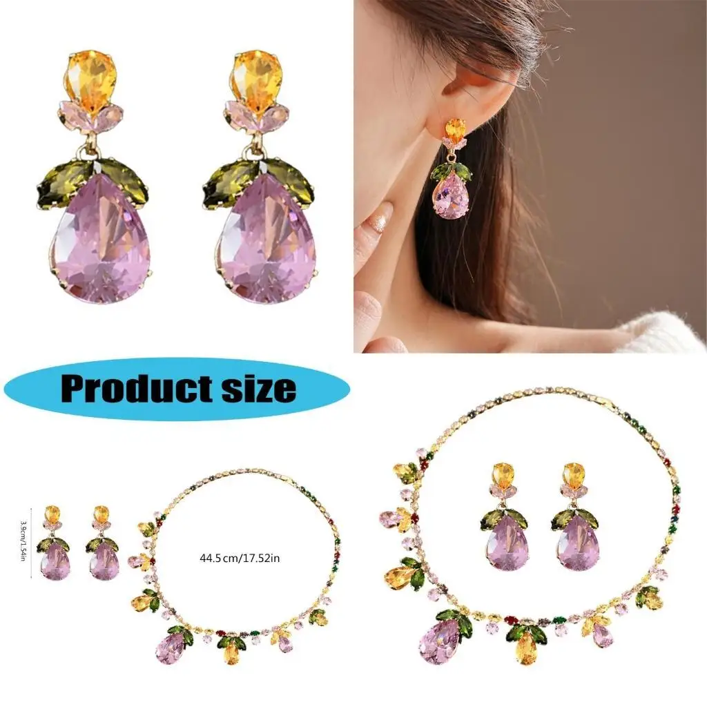 A52E الحديثة زركونيا دمعة ليف طقم مجوهرات خفيفة الوزن زركونيا ليف قطرة قلادة أقراط مجوهرات الزينة للحفلات