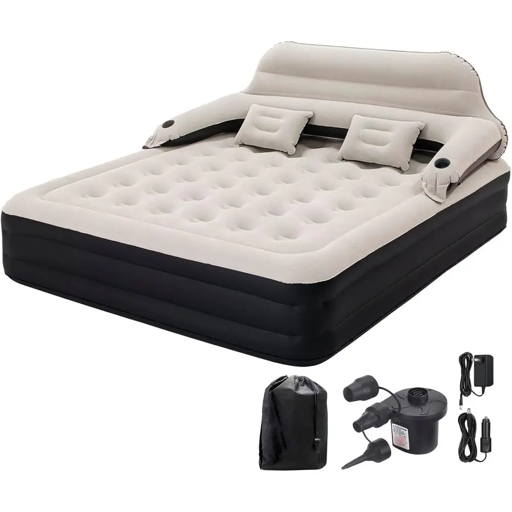 

Inflatable King Size Air Mattress with Built-in Pump and Pillows