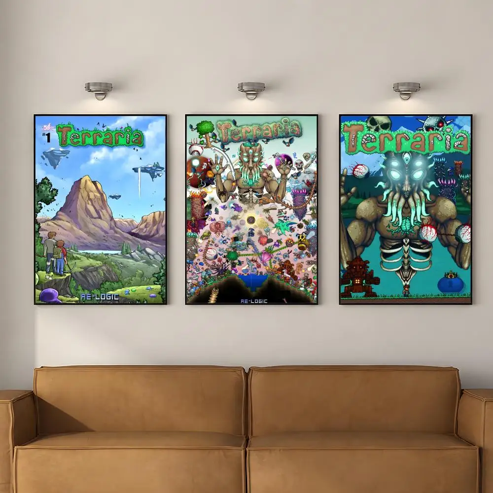 Game T-Terraria Pixel Art Poster PP Self Adhesive Decorative Poster Waterproof Waterproof for Apartment Bedroom