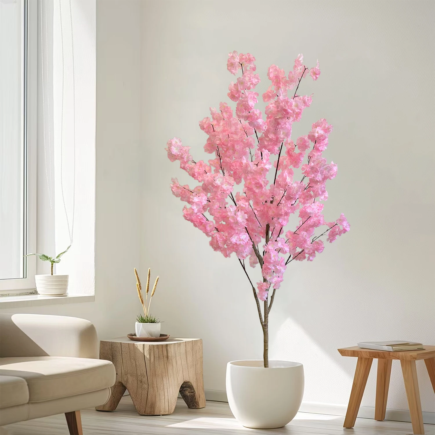 Nouvelle plante artificielle en cerisier 100-230cm, tronc naturel en soie, fausse feuille, ornement d'extérieur, fausse plante pour mariage, décoration de salle de maison