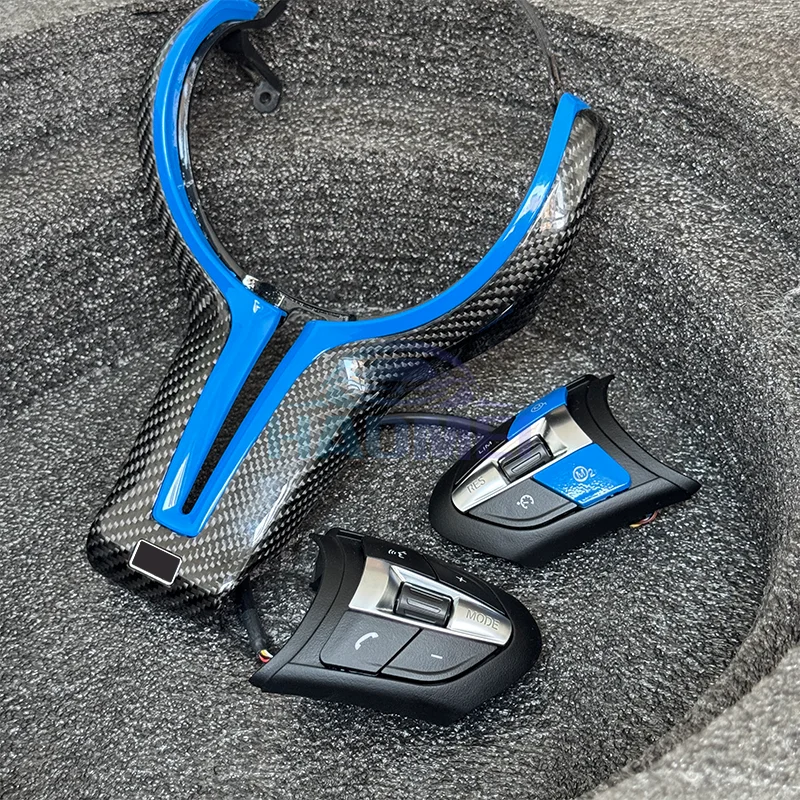 Suitable for BMW F10 F11 F20 F21 F30 F31 F34 F32 F33 F36 F22 F23 F46 M3  thong carbon fiber trim cover with red and blue buttons