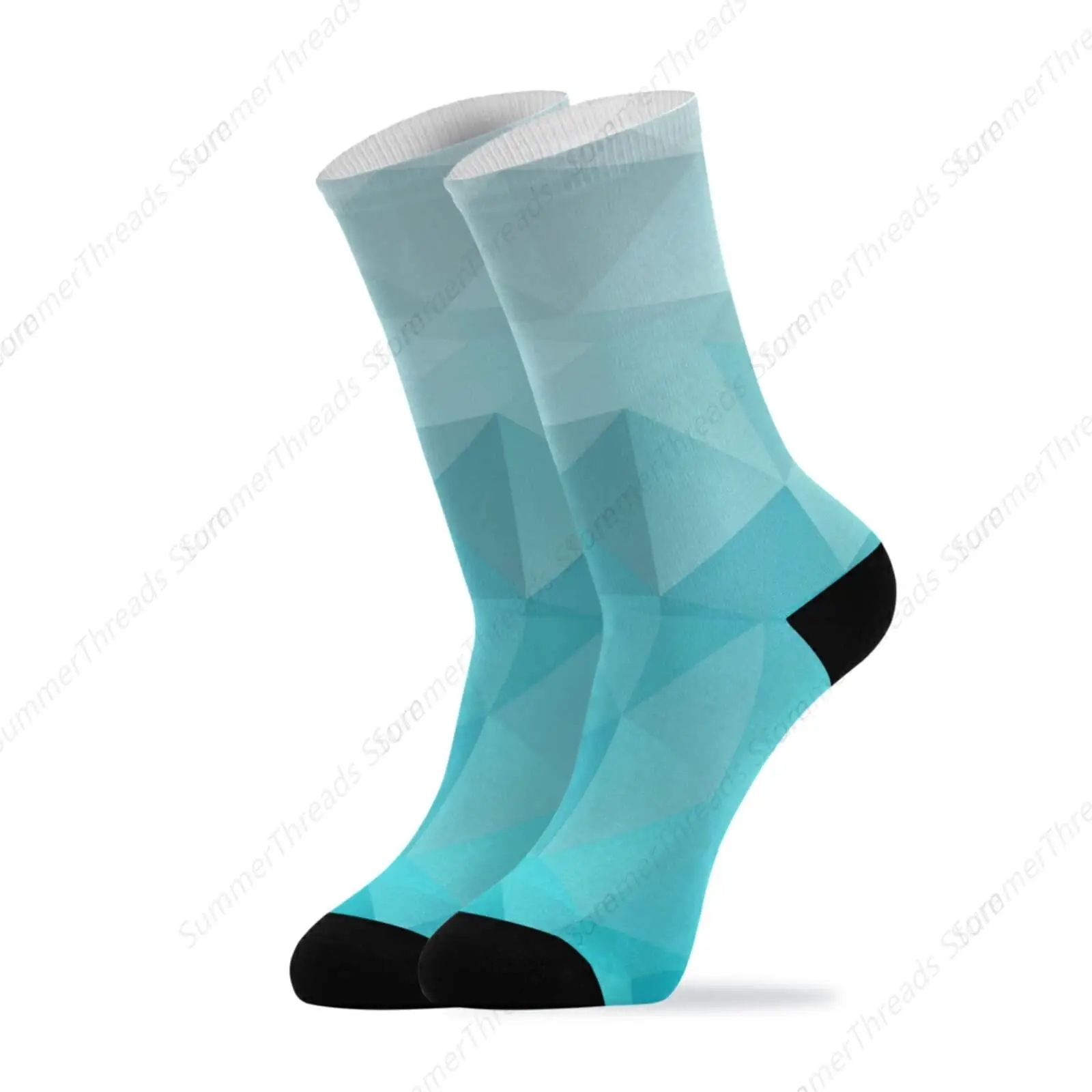 Crystal Triangular Design in Blue White Ice Colors Unisex Long Casual Socks Athletic Crew Socks for Women Men