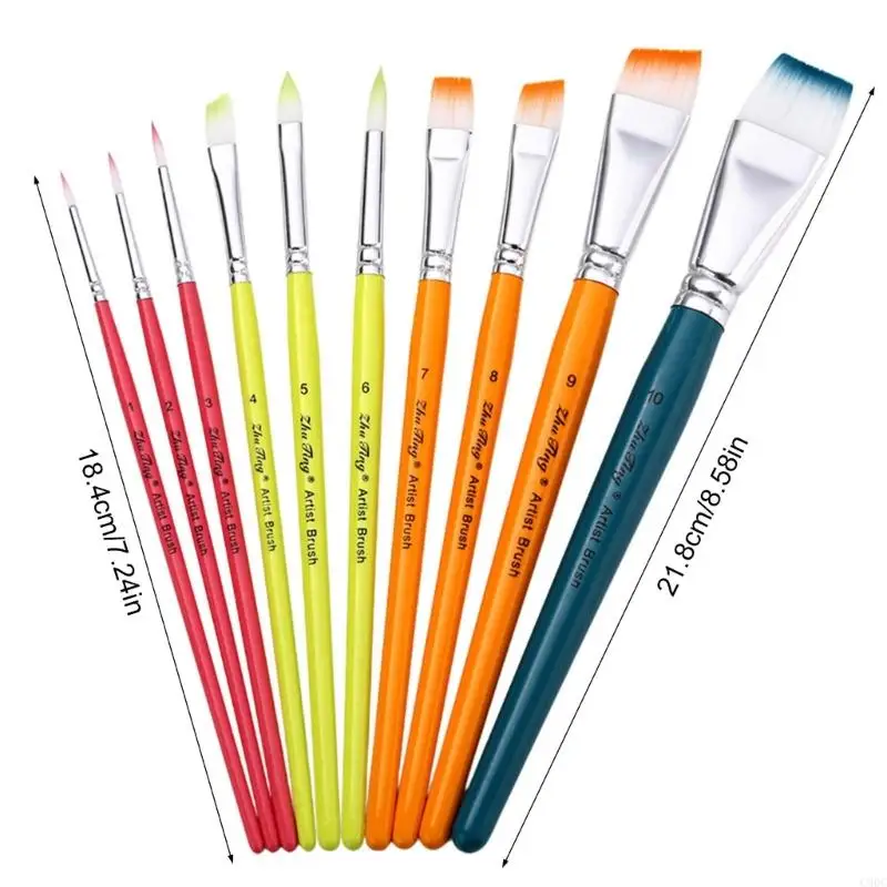 C90C 10 PCs Künstler Pinsel Gesichtskörperhackpinsel Set Acrylpinsel Set Acrylpinsel