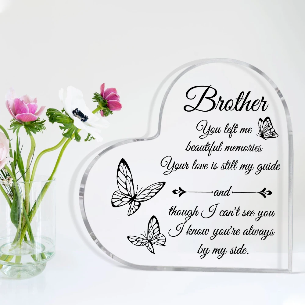 هدية تذكارية على شكل قلب من الأكريليك، لوحة تذكارية لأخيه على طراز بوهو، نقش إنجليزي، ديكور منزلي ومكتب متعدد الأغراض