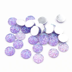 40pcs 8mm 10mm 12mm Light purple AB Colors Flat back Resin Cabochons Fit 8/10/12mm Cameo Base Cabochons