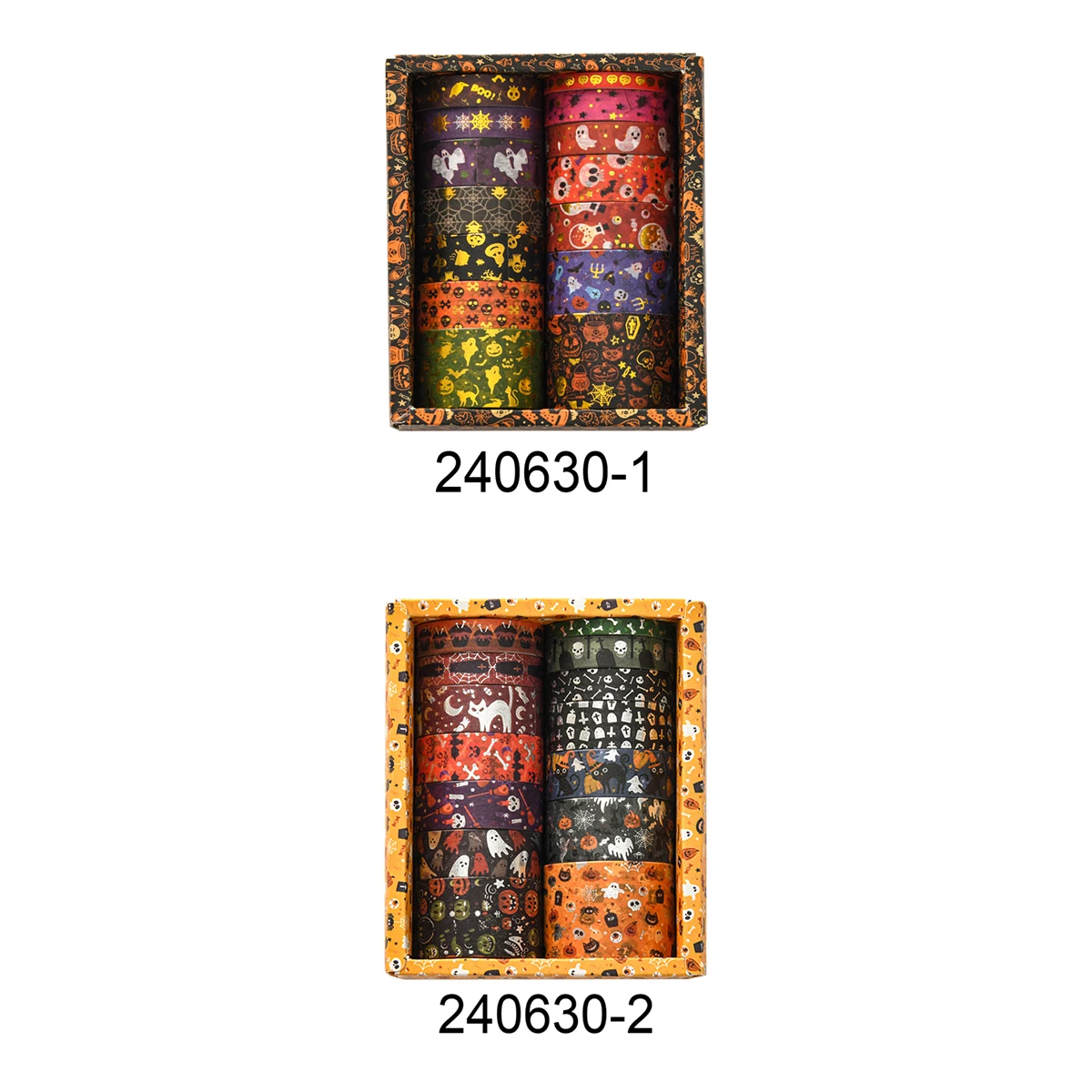 14ロール/箱、絶妙なハロウィーン柄の和紙テープ、独創的なブロンズ加工デザイン、ハロウィーンパーティーDIYデコレーション用