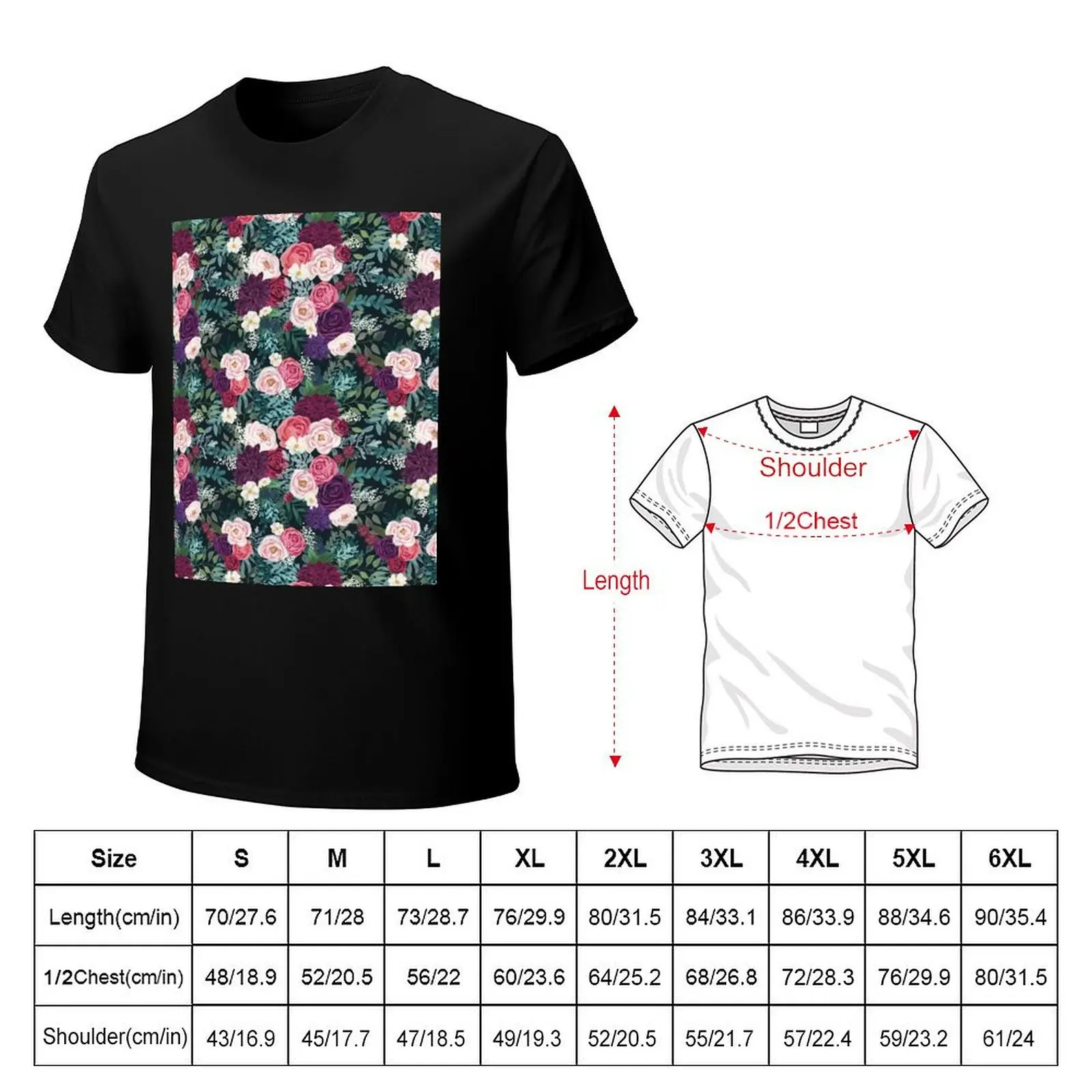 Endless Love - Seamless Floral Pattern on Navy T-Shirt Plus Size Short Sleeve T-Shirt
