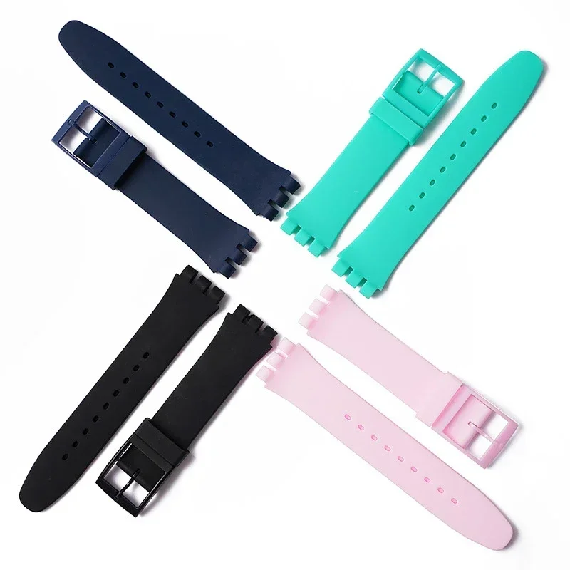 Waterproof Rubber Wristband for Swatch Metal Pin Buckle Silicone Watch Strap 16/17/19/20mm Men Women Replacement Bracelet Belt