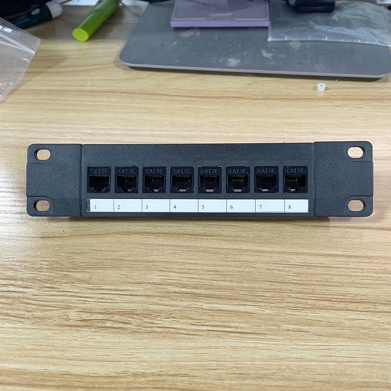 8-Port CAT5e Shielded Patch Panel RJ45 10G Ready Plastic Housing Color-Coded Labeling for T568A and T568B Wiring,Black