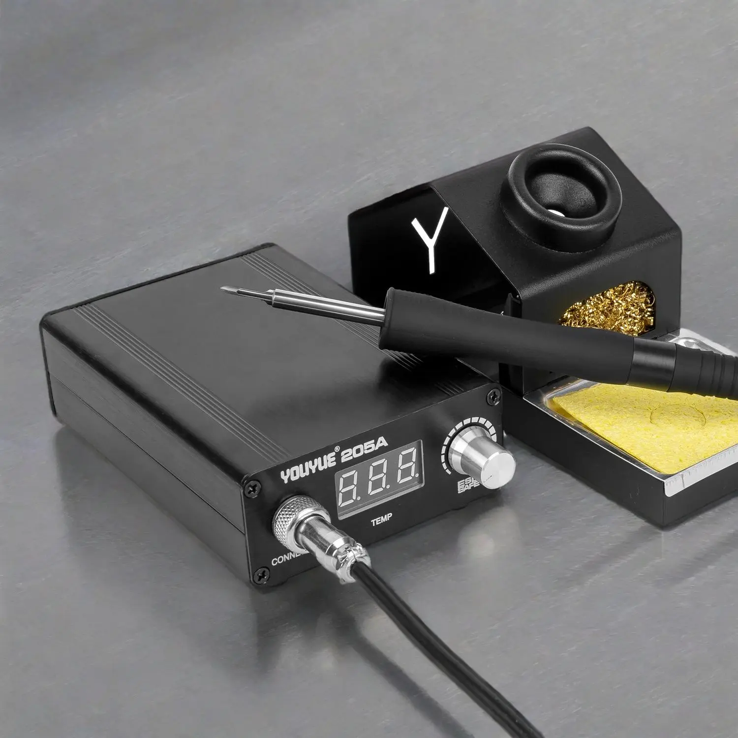 UYUE 205A Soldering Station Electronic Soldering Iron with Black Handle and T12 Heating Integrated Soldering Iron Tip