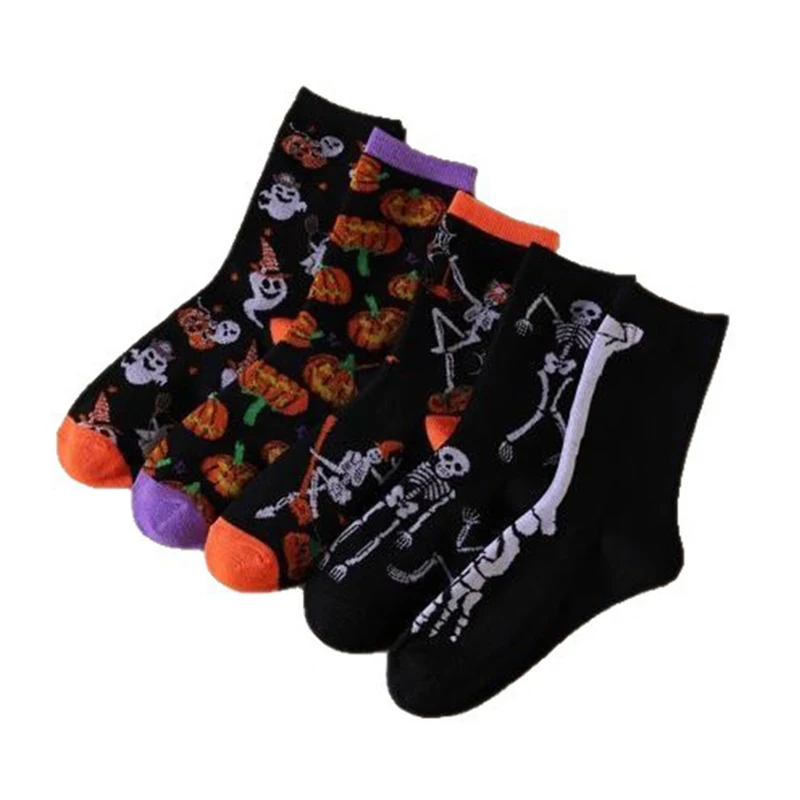 

Halloween Mid-Calf Socks – Pumpkin & Skull Print, 1 or 5 Pairs for Men & Women