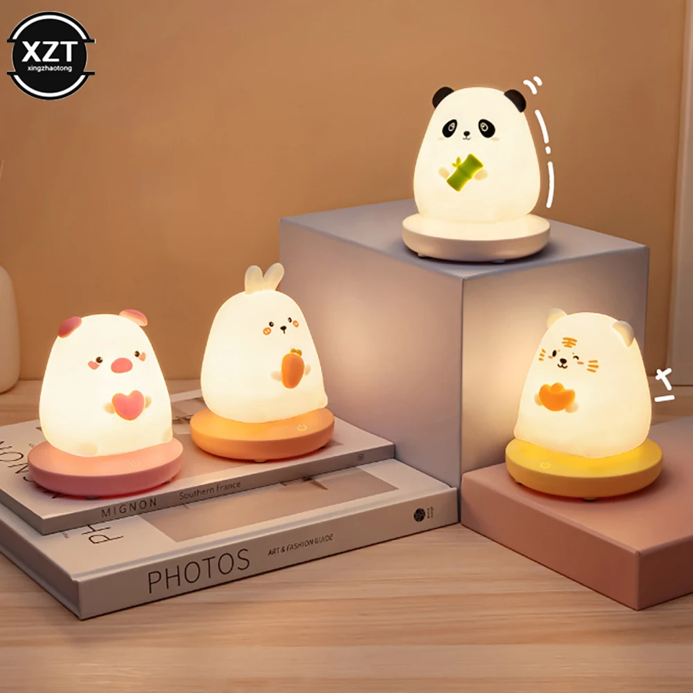 USB نوم ضوء الليل للأطفال الحيوان خنزير أرنب Led سيليكون مصباح اللمس الاستشعار عكس الضوء طفل عطلة هدية قابلة للشحن