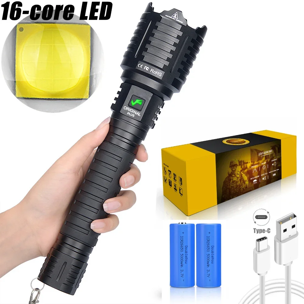 News IPX-6 Waterproof Tactical Flash Light USB Rechargeable Zoomable Flashlight XHP160 Powerful LED Flashlights