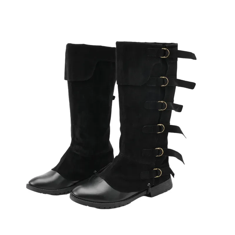 lili 123Medieval Retro Renaissance Adjustable High Boot Covers Viking Pirate Leather Legguard Long Boots Guard Halloween Costume