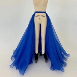 Elegant Royal Blue Detachable Skirt Elastic Waist Ruffled Tulle Bridal Skirt for Wedding Train Customized Women Long Overskirts