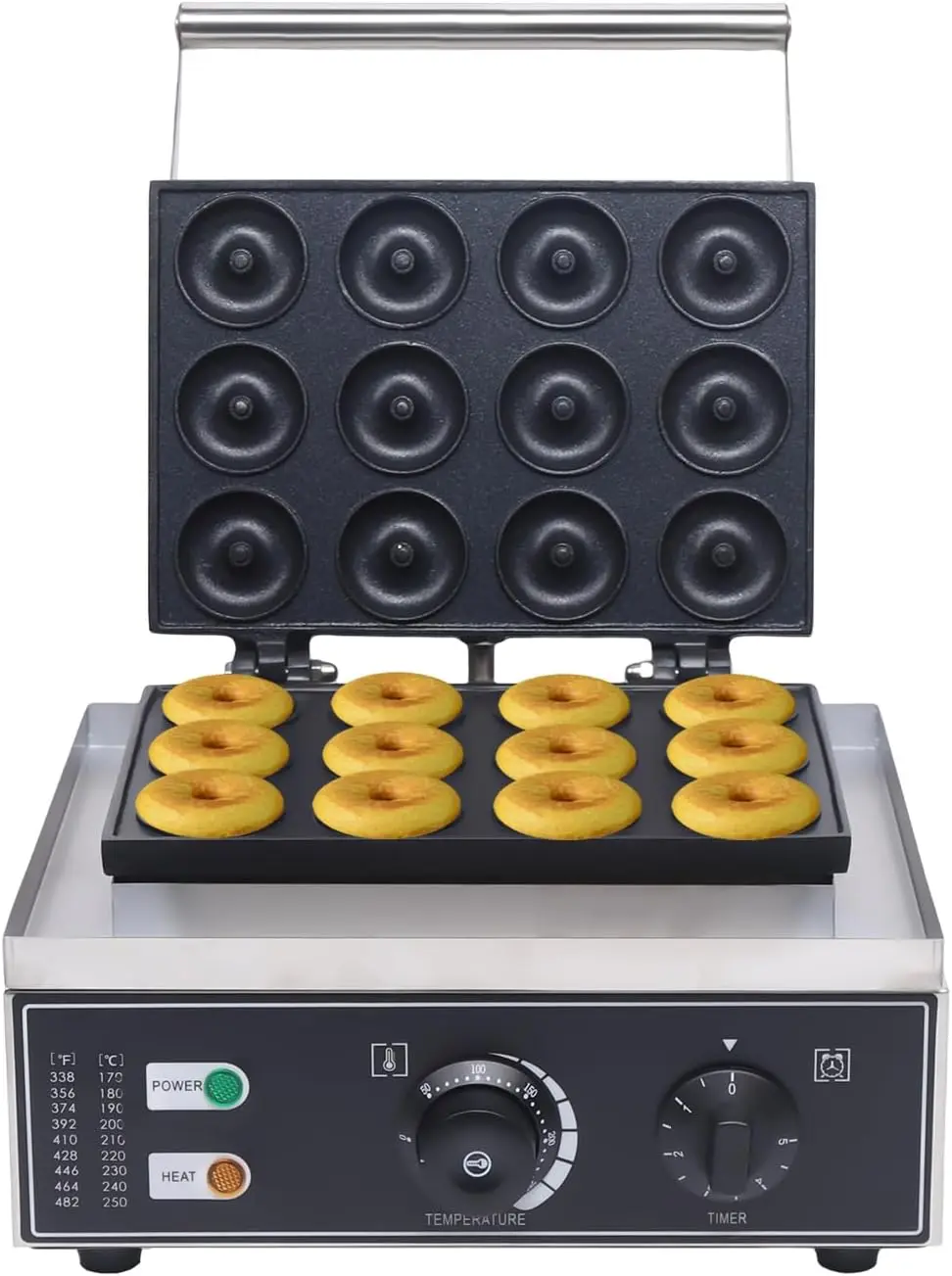 Máquina para hacer donuts comercial antiadherente, máquina para hacer panaderos caseros, acero inoxidable para 12 mini magdalenas de donuts, mini tartas