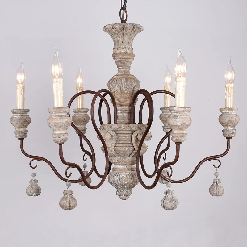 

Французская люстра для гостиной, ретро ностальгический американский кантри, массив дерева, вилла, зал, основная лампа, лампы для спальни, столовой