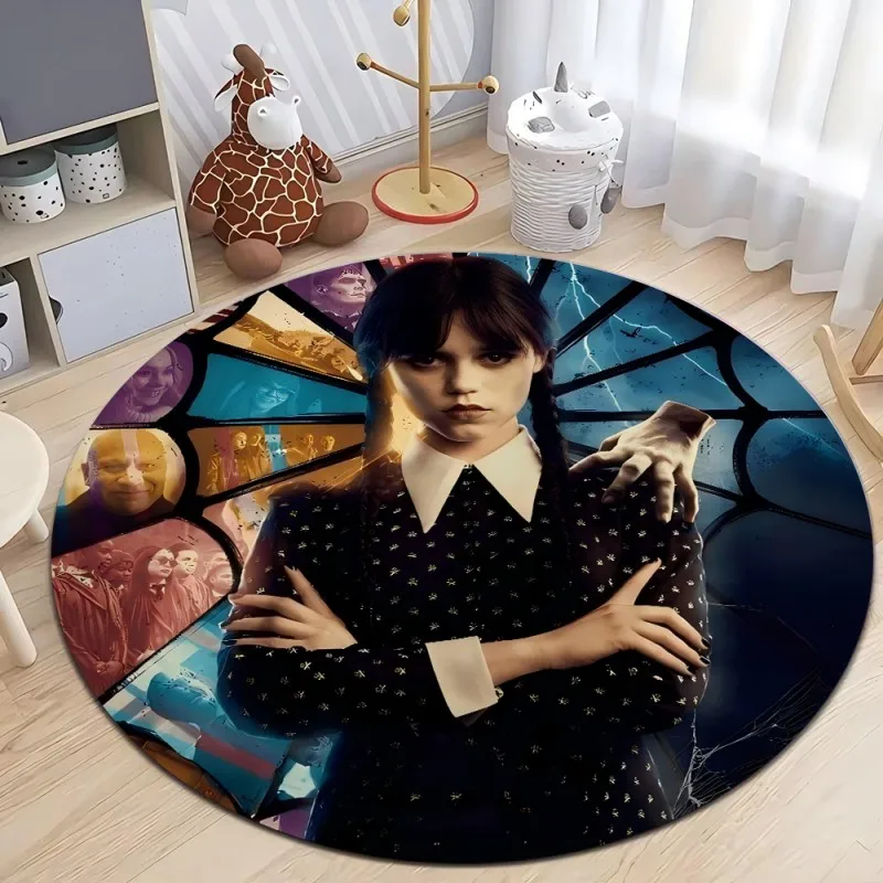 Round  Nevermore Wednesday Addams Rug  Non-Slip Floor Mat for Home Living Room Bedroom Circle Rug Washable Round Carpet Decor