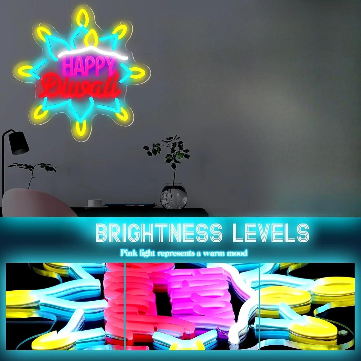 Enseigne néon LED Joyeux Diwal - Decor Lighting India avis et prix