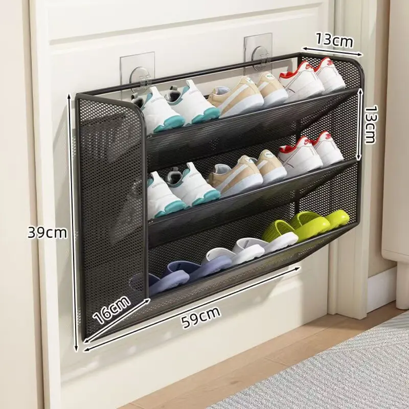 Bathroom Slipper Wall Hanging Rack No Drilling Entrance Multi Grid Shoe Storage Rack Small Size Slipper Hanger Organizer