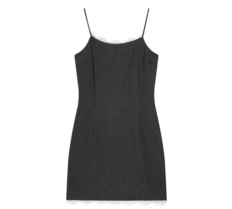 Seksowna sukienka na ramiączkach z koronką w prążki, damska obcisła mini sukienka bez rękawów