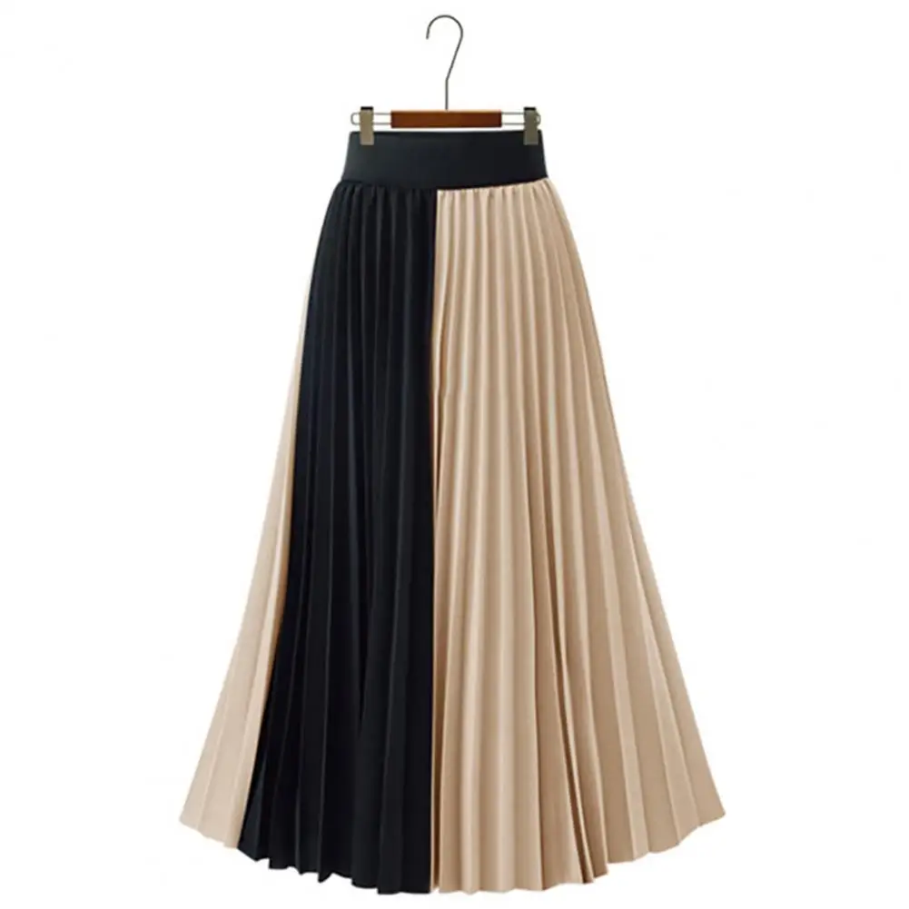 

High Waist Midi Skirt Elegant Women's Patchwork Chiffon Skirt High Waist A-line Midi with Pleated Large Hem Lightweight