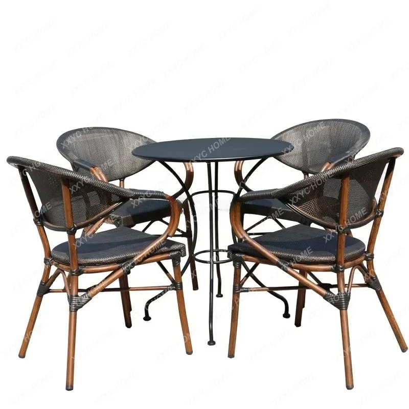 XXFactory Direct Garden Leisure Tables And Chairs Simple Modern Outdoor Rattan Chairs Bed And Breakfast Metal Furniture