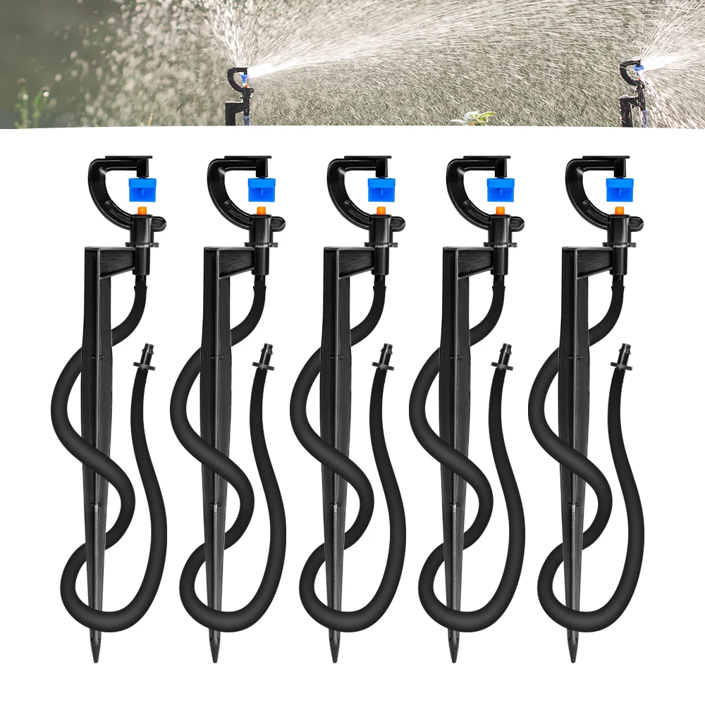 5PCS 180 Degree Refraction Micro Watering Sprinkler Sprayer with 21cm Stake Irrigation Supplies for 4/7mm Hose Garden Greenhouse