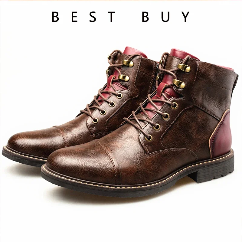 ผู้ชายคลาสสิก Retro หนังรองเท้าผู้ชายแฟชั่นข้อเท้า BOOT Mens LACE-up รองเท้าสั้น High-Top รองเท้าขนาด 38-48