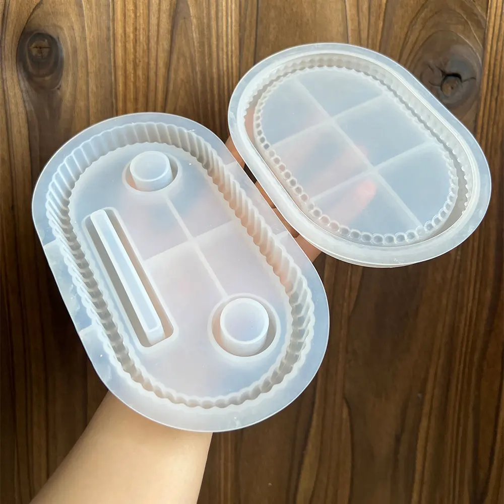 Stripes Candlesticks Epoxy Resin Molds DIY Round Bead Jewelry Storage Pallet Silicone Molds Bathroom Aroma Dish Cement Mould