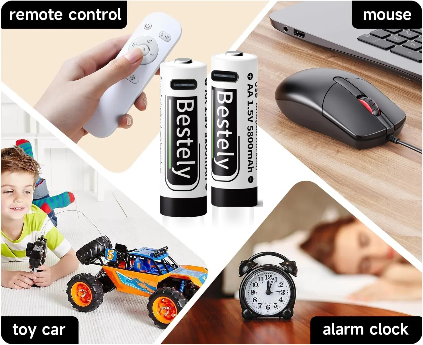 جديد 1.5 فولت AA 5800 مللي أمبير + AAA 3600 مللي أمبير بطاريّة ليثيوم قابلة لإعادة الشحن ، USB شحن سريع بطارية ليثيوم أيون ، 2000 دورة مع كابل USB- C