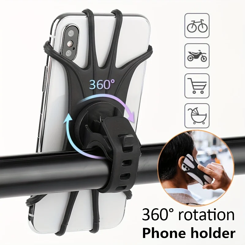 Stroller Cell Phone Holder, 360° Rotation Silicone Handlebar Case, Cycling Bike Bicycle Phone Mount Holder, Stroller Accessories