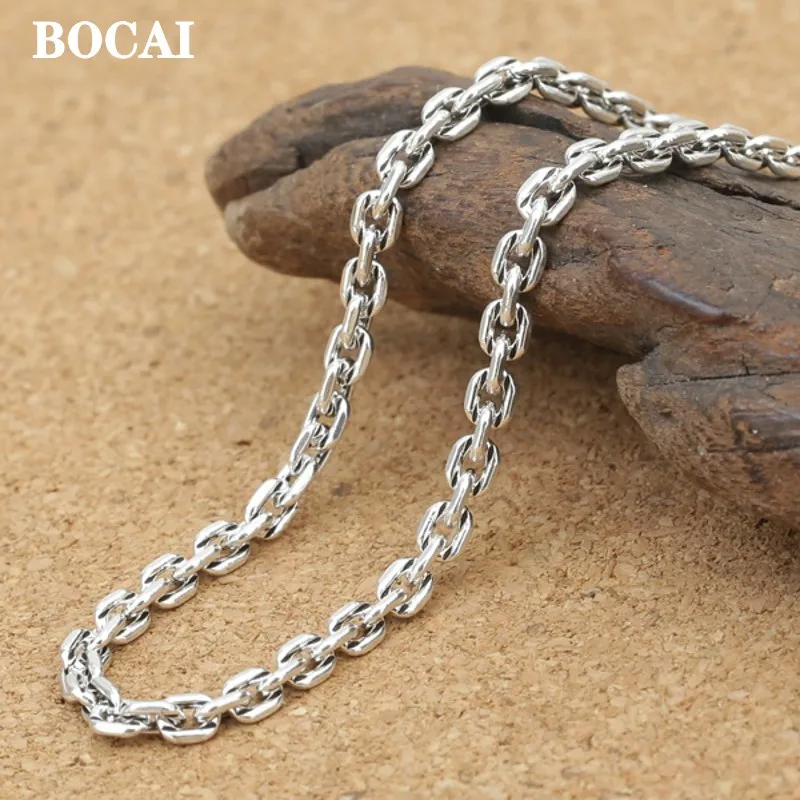 

BOCAI 2021 Fashion 100% S925 Sterling Silver Jewelry 3MM Retro Style All-match Long Rectangular Cross Necklace for Man and Woman