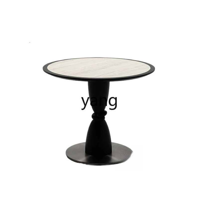 

LTT French retro dining table household simple black rock slab dining table and chairs round table