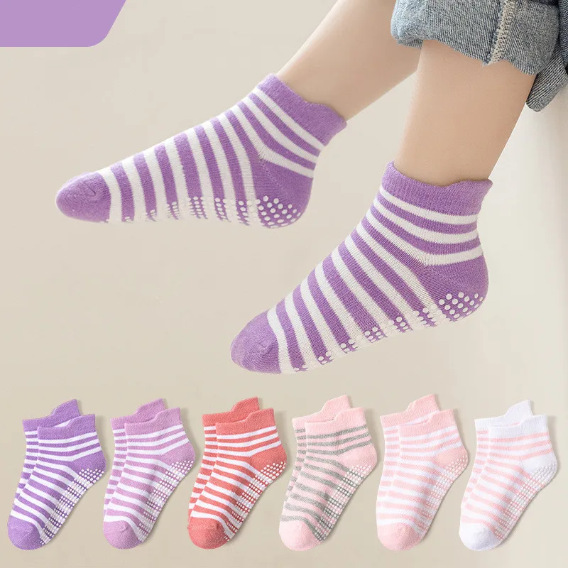 6 Pairs 0-5 Years Old Non-Slip Kids Socks with Grip Little Girls Boys Ankle Socks Infants Toddlers Children Floor Socks